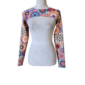 Freedom Rave Wear S Crop Top Shrug Sleeve Flower Power 70s Retro Festival Small